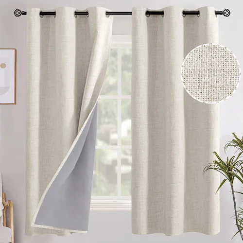 Vista 78 de YoungsTex - Cortinas opacas de lino para dormitorio, oscurecimiento de la habitación, cortinas con textura de lino, paneles con aislamiento térmico