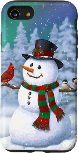 Vista 24 de Funda para iPhone 17 con diseño de muñeco de nieve y pájaros en invierno