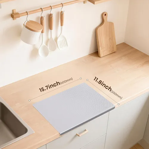 Vista 2 de KORVOS Tabla de cortar de acero inoxidable, 15.7 pulgadas de largo x 11.8 pulgadas de ancho, tablas de cortar de acero resistente para cocina, tabla