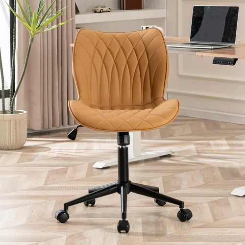 Vista 18 de YOUNUOKE - Silla de escritorio sin brazos con ruedas, sillas de oficina en casa, color verde aguacate PU Leather Comfy Task Chair with Wheels