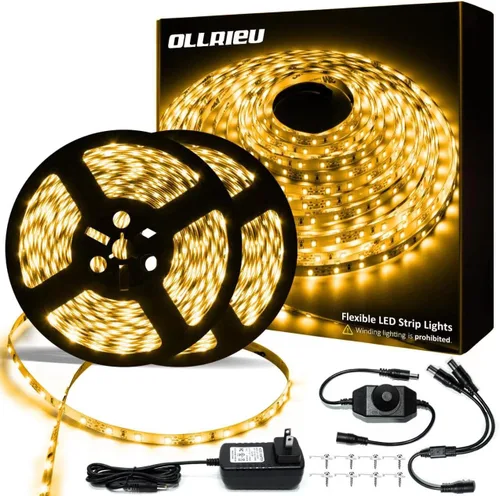 Vista 13 de Tira de luces LED blancas de 10 pies, cinta regulable de 12 V con control remoto infrarrojo, luz de cinta adhesiva SMD 2835, conectable, cortable