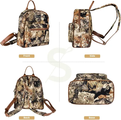 Vista 2 de Signare Mochila tipo tapiz, mochila casual para mujer, Gato, Daypack
