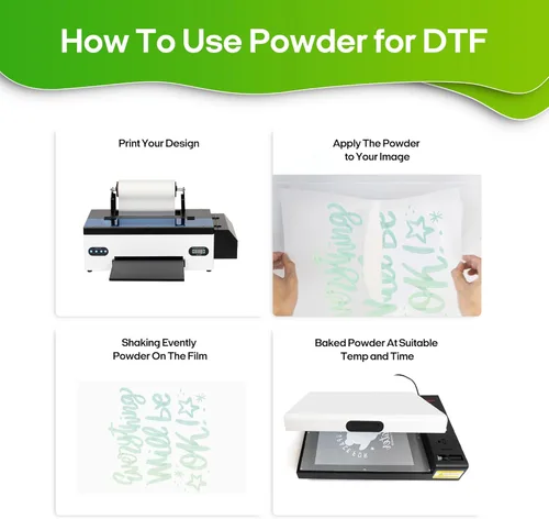 Vista 5 de DTF Polvo adhesivo termofusible en polvo blanco 500g (17.6oz) DTF transferencia polvo para sublimación, compatible con impresoras DTF ET-8550