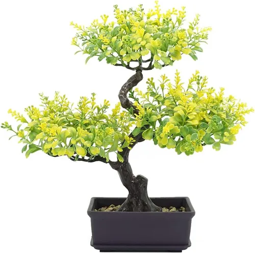 Vista 6 de Árbol bonsái falso, planta de pino de flor artificial, decoración de fiesta de Navidad, decoración del hogar, plantas falsas para decoración de Verde