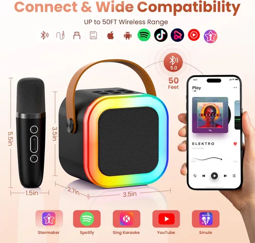 Vista 4 de Mini máquina de karaoke para niños y adultos, 2026, los mejores regalos de cumpleaños para niñas y niños de 3, 4, 5, 6, 7, 8 años, juguetes