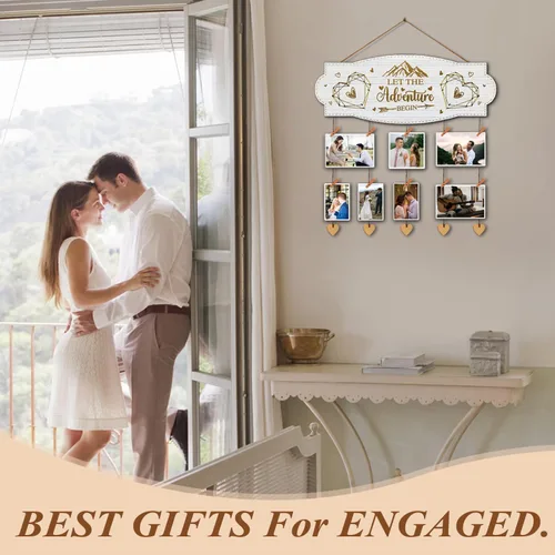 Vista 6 de Yudarte Regalos de compromiso de boda para mujeres, novia futura – Pizarra romántica de pared con pinzas y cordel para parejas recién comprometidas