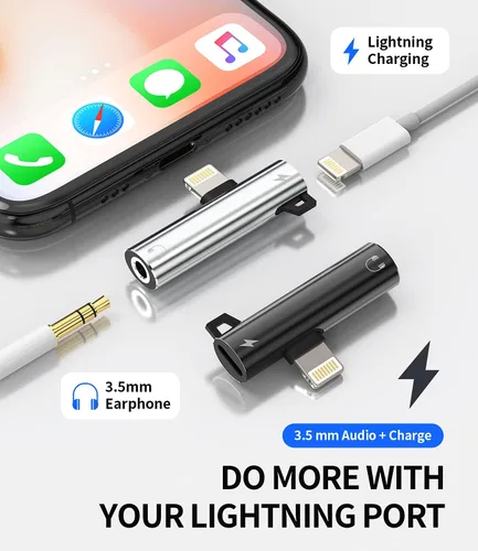 Vista 2 de Adaptador de auriculares Lightning a conector de audio AUX de 0.138 in y adaptador de carga para auriculares compatible con iPhone 11 12 13 Mini pro
