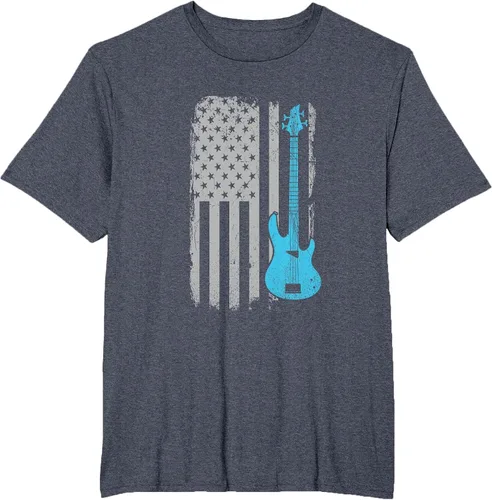 Vista 22 de Electric Bass Guitar Player American Flag Musician T-Shirt Asphalt Grey