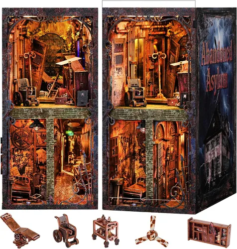 Vista 15 de fifijoy Kit de rincón de libros, casa de muñecas en miniatura para adultos y adolescentes, rompecabezas de madera 3D con luz LED, decoración retro