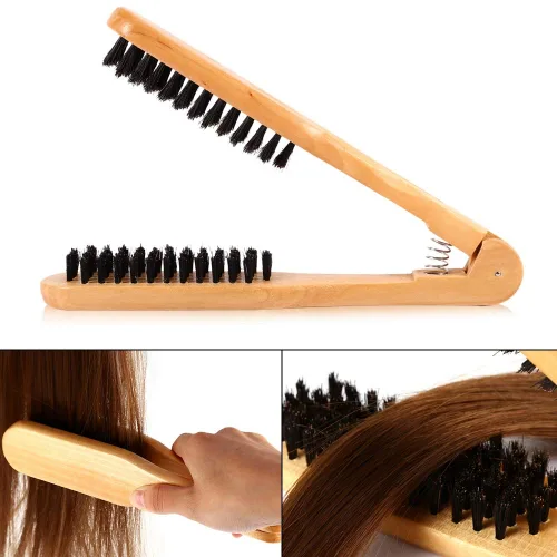 Vista 2 de Cimenn Profesional Peine de Peluquería Cepillos Dobles Herramienta de Plancha de Pelo Antiestática de Madera