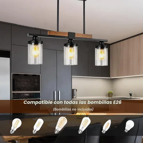 Vista 4 de VenzBlomia - Lámpara colgante de 3 luces para isla de cocina con altura ajustable