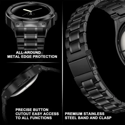 Vista 2 de SUPLINK Stainless Steel Case and Bands Compatible with Google Pixel Watch 1/2/ 3 Band 41mm Men, Metal Strap Protective Bumper for Pixel Watch 3 45mm