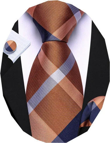 Vista 37 de Barry.Wang Conjunto de corbatas para hombre, seda con diseño de cachemira, corbata tejida formal con pañuelo de bolsillo y gemelos Un Burgandy