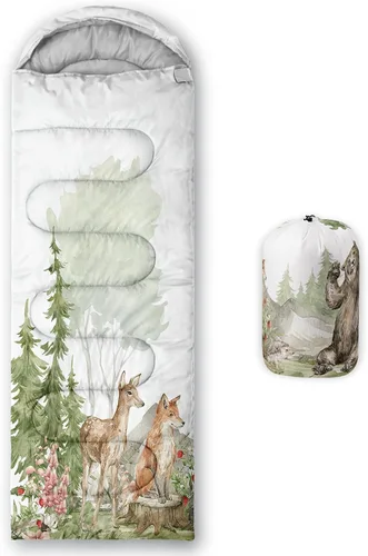 Vista 29 de QOOMO Saco de dormir para camping, 3 estaciones, clima cálido y fresco, ligero, saco de dormir impermeable para adultos y niños, viajes y al aire