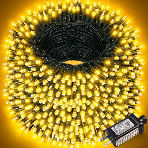 Vista 44 de Juego de 2, luces de Navidad, 200 pies, 600 LED, exterior/interior, guirnalda luces, 8 modos, impermeables, cable verde, parpadeantes, árbol, patio