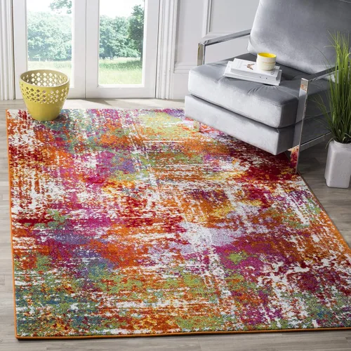 Vista 7 de SAFAVIEH Watercolor Collection - Alfombra para pasillo, 2 pies 3 pulgadas x 8 pies, naranja y verde, diseño abstracto bohemio moderno, no desprende