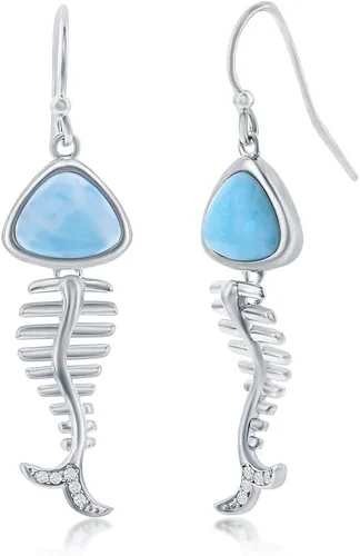 Vista 14 de Beaux Bijoux Aretes de plata de ley azul larimar para mujer, joyería natural de larimar, diseño de animales marinos, pez de pulpo de tortuga