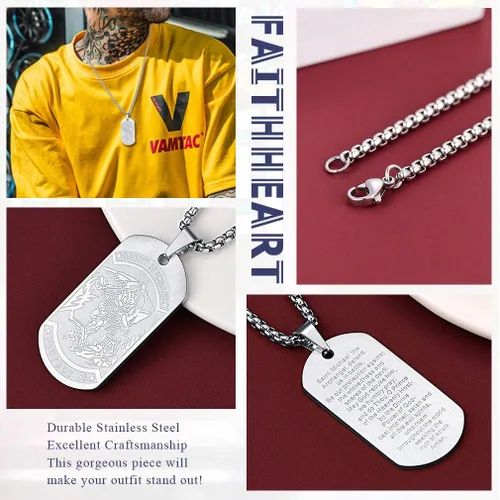 Vista 6 de FaithHeart - Collar de San Miguel, dije personalizado de protección del arcángel, para hombres y mujeres, acero inoxidablechapado en oro Medalla