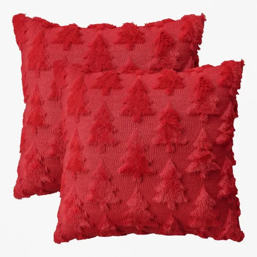 Vista 10 de AVOIN colorlife Juego de 2 fundas de almohada beige con árbol de Navidad, 16 x 16 pulgadas, felpa suave, piel sintética, jacquard, festivales