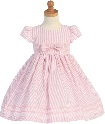Vista 3 de Lito Soft Stripe Short Sleeve Seersucker Easter Dress