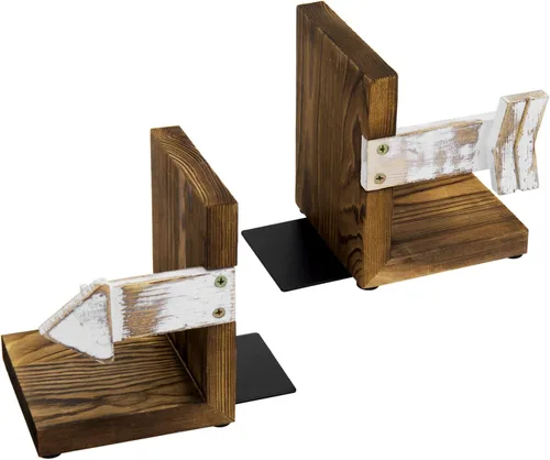 Vista 7 de MyGift Sujetalibros de granja, cocina rústica con extremos de libros, soportes de soporte de mesa bohemios, diseño de flecha blanqueada y madera