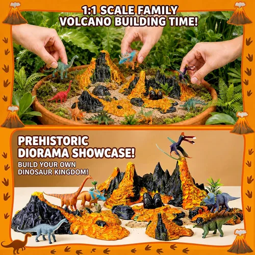 Vista 7 de Aydinids - Juego de 6 mini volcán con 12 figuras de dinosaurio, figuras de dinosaurios de plástico, juego de volcán artificial