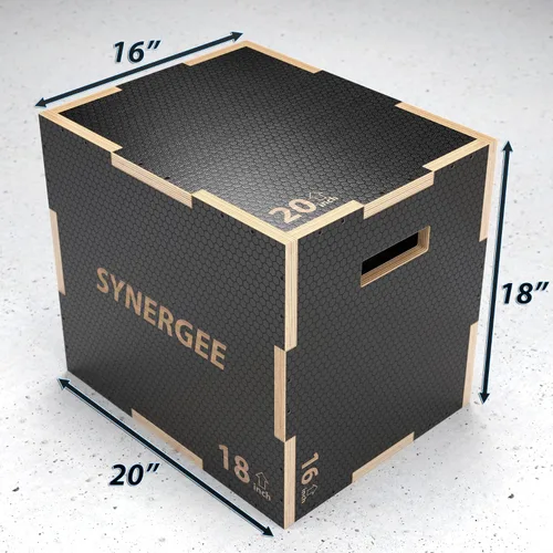 Vista 3 de Synergee Caja pliométrica antideslizante 3 en 1 para entrenamiento y acondicionamiento de saltos. Plyo de madera y caja pliométrica suave todo
