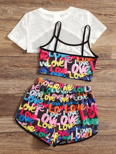 Vista 2 de Verdusa Camiseta de malla de 3 piezas con dobladillo alto y bajo para niña