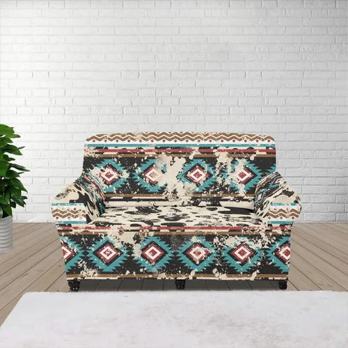 Vista 21 de Funda de sofá de Seater, estilo bohemio, antiarañazos, diseño tribal navajo, nativo americano, diseño tribal, funda de sofá, lavable, elástica