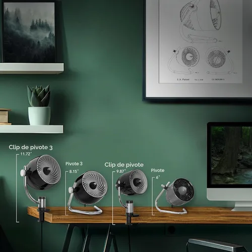 Vista 2 de Vornado PivotC - Ventilador de aire personal con clip y soporte multisuperficie, color negro