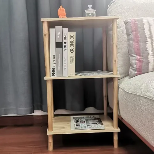 Vista 5 de Mesa auxiliar de 3 niveles, mesita de noche de madera maciza para espacios pequeños, estante de almacenamiento de café de esquina para oficina, sala