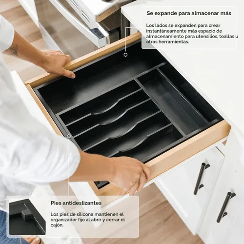 Vista 6 de KitchenEdge Organizador Premium de Cubiertos, Vajilla y Utensilios para Cajones de Cocina, Grado Comercial Apto para Alimentos, Expandible de 10.5 a