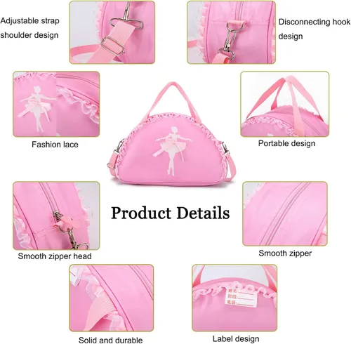 Vista 4 de Linda mochila de ballet para danza tutú, bolsa de baile, bolsa de baile, impermeable, pequeña, bolsa de ballet, bolsa de gimnasio (morado)