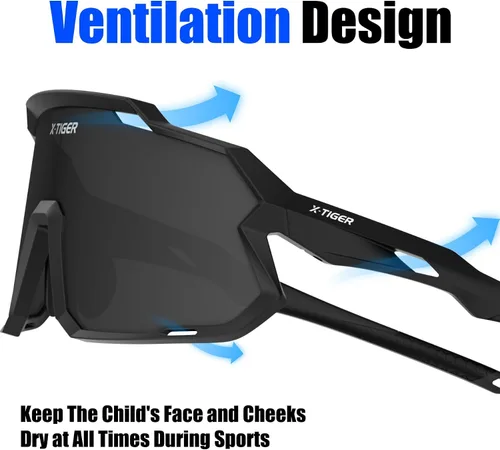 Vista 7 de X-TIGER Gafas de sol polarizadas para niños y niñas, lentes de sol de béisbol polarizadas para niños de 8 a 14 años, UV400, gafas de ciclismo