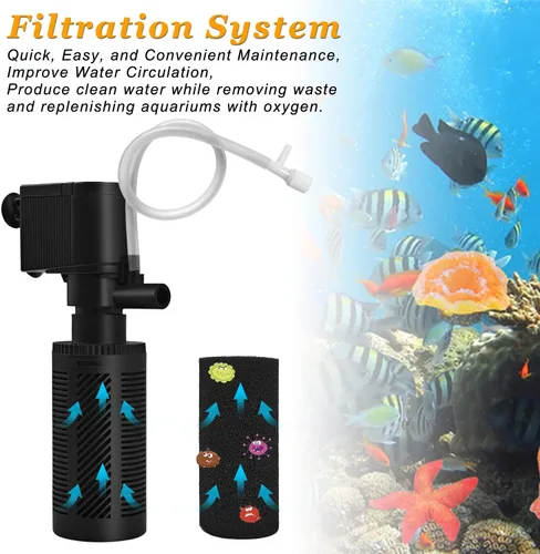 Vista 3 de DOMICA Filtro de acuario pequeño con sistema de aireación 92GPH 5W Filtro interno para tanque de peces de 3 a 10 galones, filtro sumergible