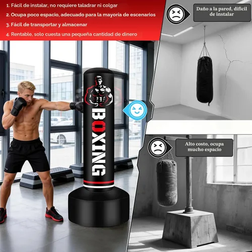 Vista 6 de Saco de boxeo pesado independiente para adultos y adolescentes, bolsa