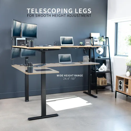 Vista 6 de VIVO DESK-KIT-3E8BO - Escritorio eléctrico de altura ajustable de 83 x 60 pulgadas para trabajar de pie, con 2 cubiertas sólidas de bambú, marco