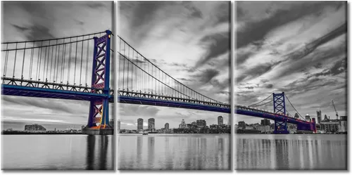 Vista 24 de TUMOVO Arte de pared en blanco y negro con paisaje urbano de Nueva York, decoración de pared de horizonte de Nueva York para sala de estar, puente
