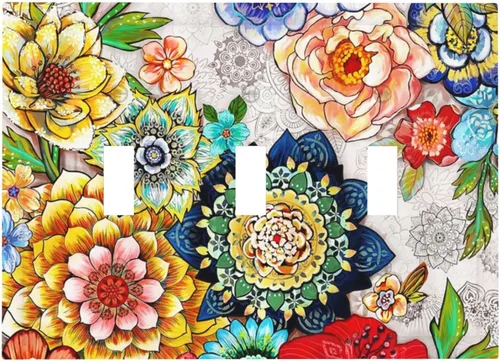 Vista 143 de Placa de Pared en Blanco de 1-Gang Sin Dispositivo Beige Lindo Vintage Boho de los 70s Hongo Fungus Planta Floral Botánica Libélula Interruptor