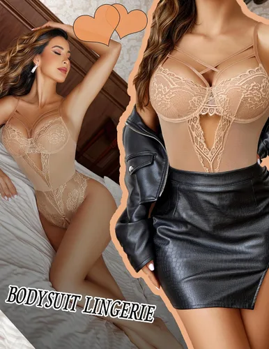 Vista 119 de Avidlove Lencería de encaje floral para mujer, lencería de una pieza, babydoll