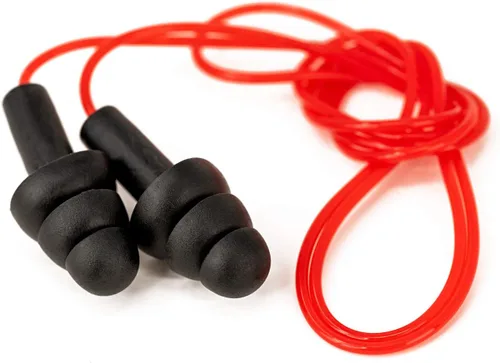 Vista 2 de SAFE HANDLER CovertX Tapones para los oídos Tapón para los oídos reductor de ruido, con cable, negro con cable rojo (5 pares)