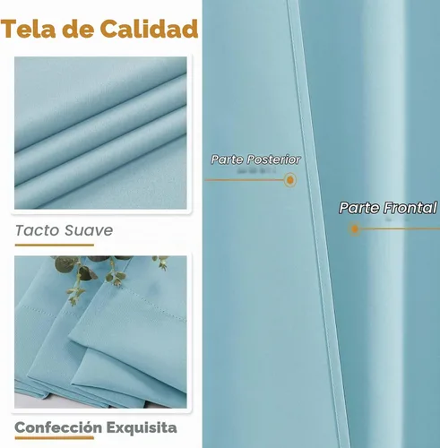 Vista 3 de Aiyufeng 2 paneles de cortinas opacas color aguamarina para dormitorio de 63 pulgadas de largo, con aislamiento térmico sólido y bolsillo