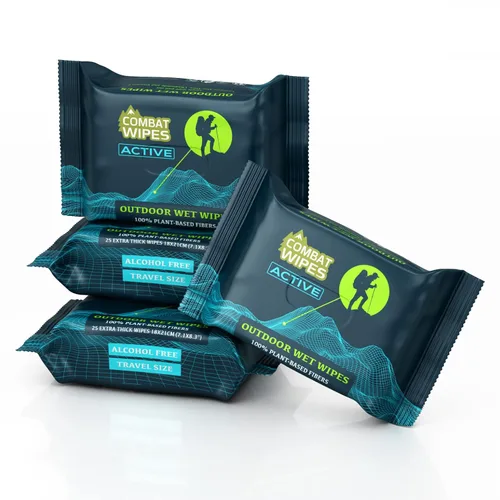 Vista 13 de Combat Wipes ACTIVE - Toallitas húmedas para exteriores, equipo de campamento extra grueso, biodegradable, limpieza corporal y de manos, paños