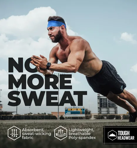 Vista 4 de Tough Headwear - Banda de sudor para hombre, bandas de entrenamiento, banda deportiva para hombre, bandas atléticas para hombre, banda de sudor