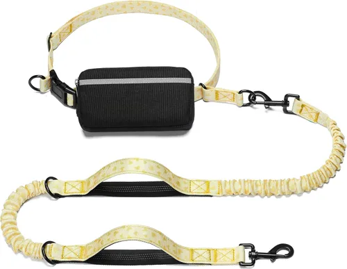Vista 36 de iYoShop Correa de perro manos libres con bolsa con cierre, dobles asas acolchadas y elástica duradera para caminar, trotar y correr con tu perro