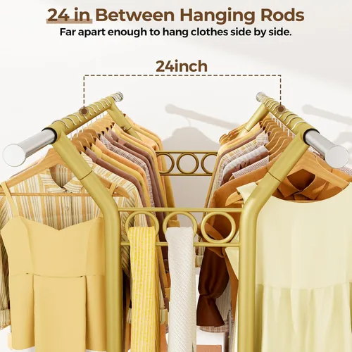 Vista 3 de HYSEYY Perchero de ropa resistente, estantes de ropa rodantes con estantes de carga de 620 libras, percheros de ropa de doble barra para colgar