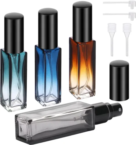 Vista 10 de YOCASII Botella de perfume de viaje de vidrio recargable, botellas de perfume de 0.3 fl oz, atomizador de botella de perfume de bolsillo, 4 botellas