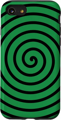 Vista 13 de Carcasa minimalista para iPhone 14 con diseño minimalista en espiral negro sobre verde