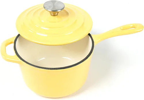 Vista 3 de HAWOK Mini cacerola de hierro fundido esmaltado de 1 cuarto de galón, juego de 2 unidades, color amarillo
