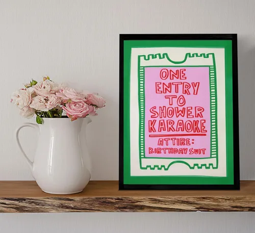 Vista 4 de Preppy - Póster de lienzo con diseño de estética divertida para baño, diseño de arte pop rosa, imágenes retro, impresiones de dibujos animados, una